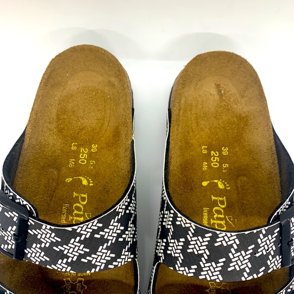 Papillio Birkenstock Arizona Knotted Sandal Black White L8 M6 Platform Chunky - Picture 4 of 16